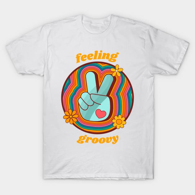 Feeling Groovy - Retro Rainbow Peace Sign T-Shirt by Just Kidding Co.